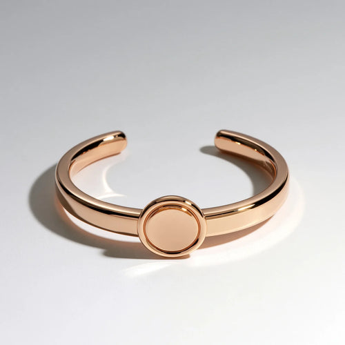 MAYA 01 Biarritz rose gold open cuff with a framed round disc