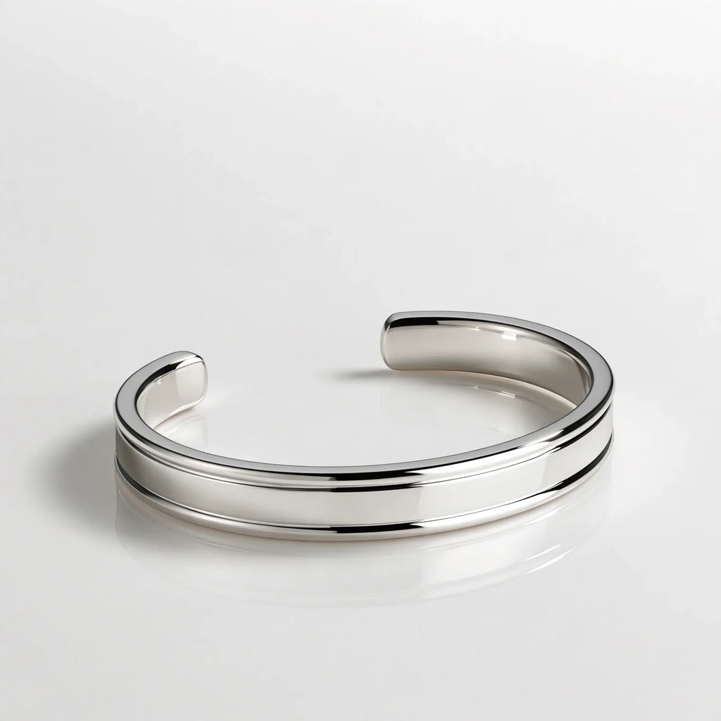 MAYA 01 Marbella polished silver cuff bracelet with raised edges