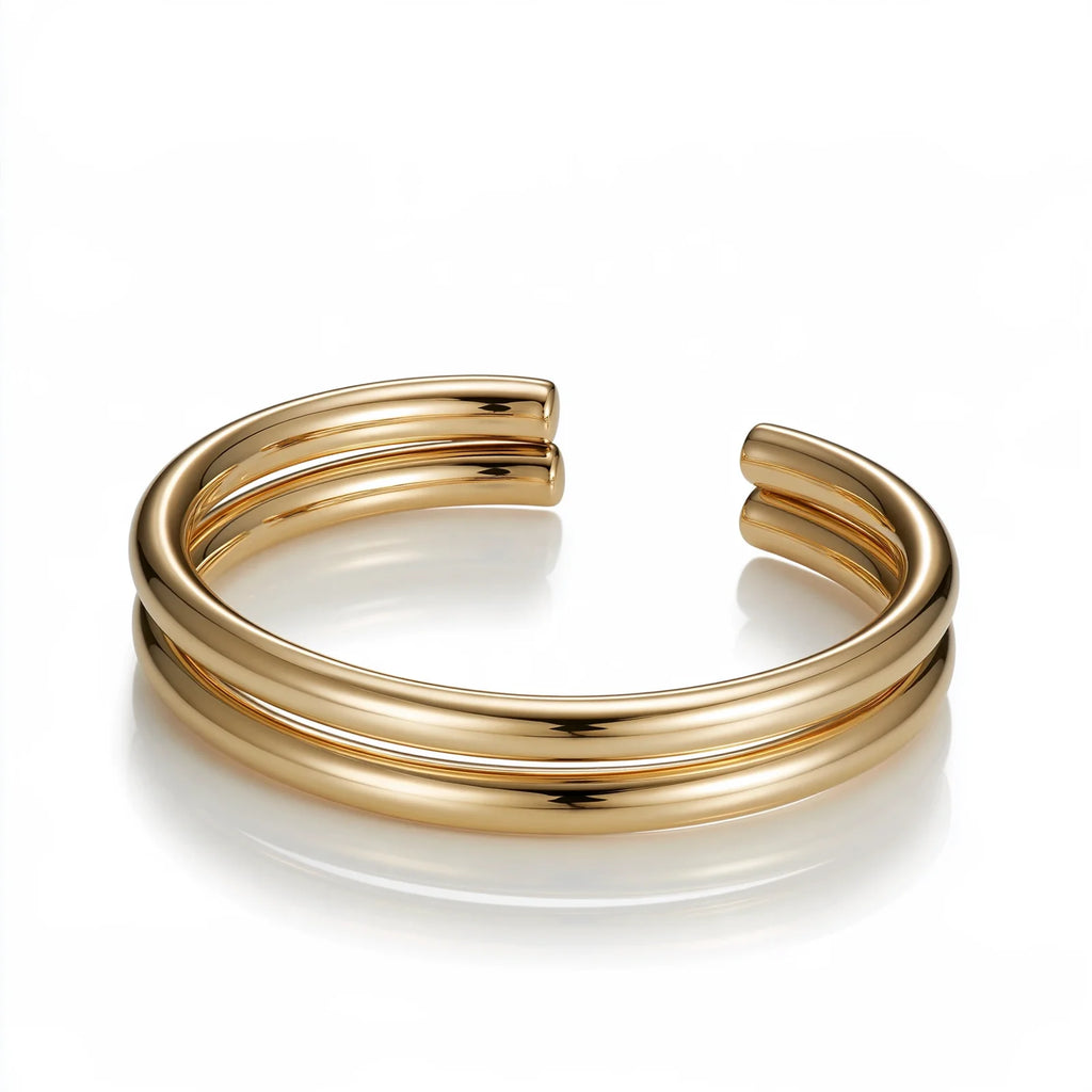 MAYA 01 Ravello open cuff in Polished Gold, two rounded bands side by side