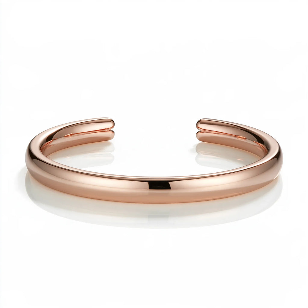 MAYA 01 Taormina open cuff in Rose Gold, a smooth rounded band with softly split ends